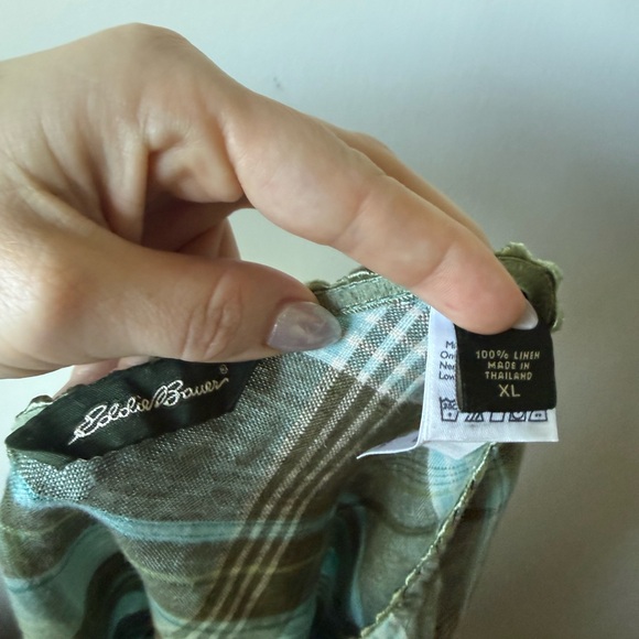 Eddie Bauer Blue & Brown Plaid A-Line 100% Linen Midi Skirt XL - Picture 3 of 3